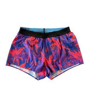Janji AFO Middle Running Shorts Womens Large Blue Red Tropical 2.5" Inseam NWOT